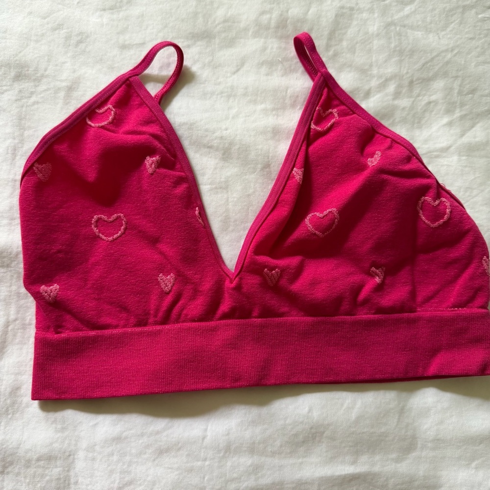 Anthropologie Pink Heart-Embroidered Bralette